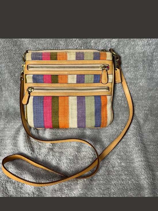 Coach Handbags - Coach vintage Y2K Striped Multi-Color Crossbody Bag with Tan Leather Trim